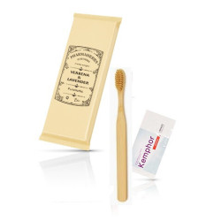 Hotel amenities bamboo dental kit with biodegradable soft-bristle toothbrush