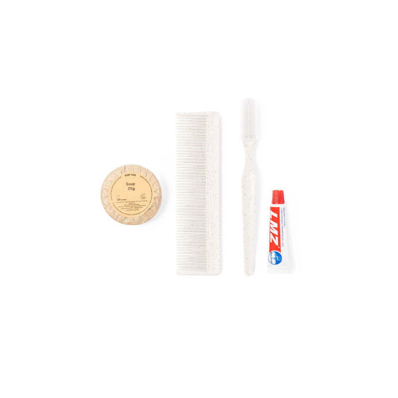Kit écologique avec brosse à dents et dentifrice, savon et peigne