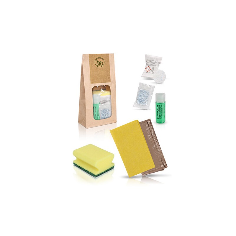 Cleaning set with kraft bag - Cloth, yellow nail protector, and washing tablets