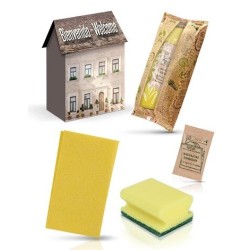 Pack de 30 Kits de Limpeza | Caixa Casinha com Pano, Esponja e Detergente da Loiça 15 ml