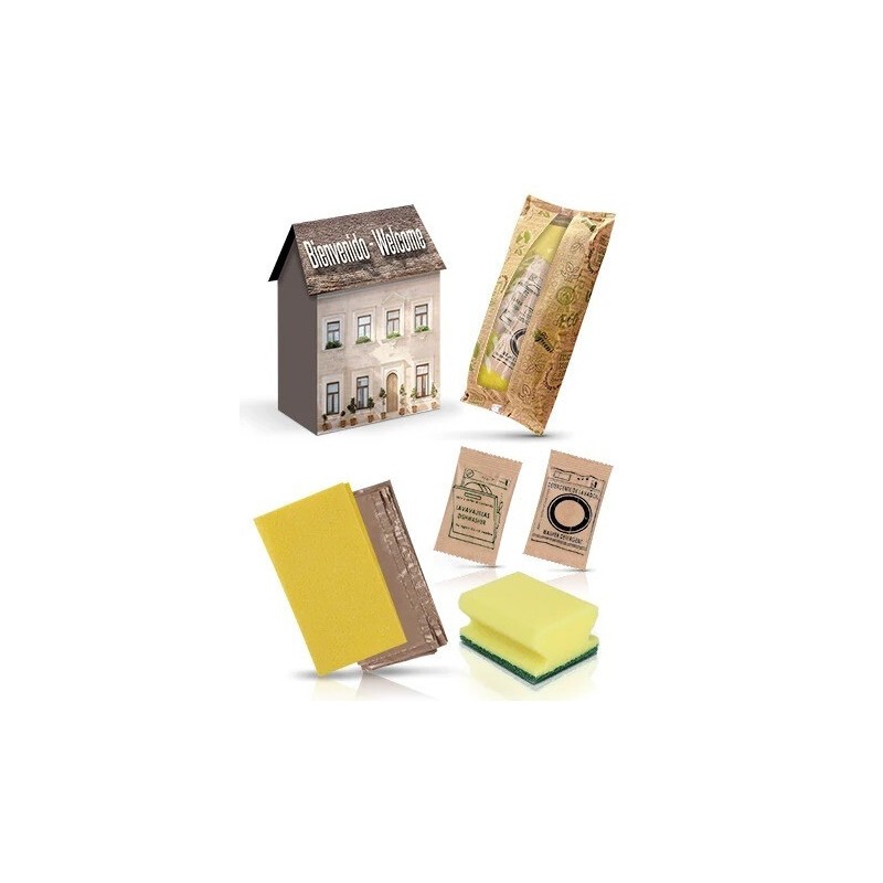 30er-Pack Reinigungskits für Ferienwohnungen Hausbox mit Reinigungstuch, Scheuerschwamm, Spülmittel, Waschmittel und Müllbeutel