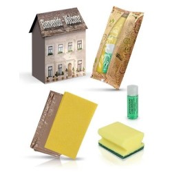 30er-Pack Reinigungskits für Ferienwohnungen | Hausbox mit Reinigungstuch, Scheuerschwamm, Spülmittel 30 ml und Müllbeutel