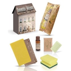 30er-Pack Reinigungskits im Hauskarton | mit Scheuerschwamm, Reinigungstuch, Bio-Spülmittel 30 ml, Seifenstück und Bio-Beutel