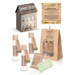Lot de 30 Sets de Bienvenue Rawganical en Boîte Maison | avec Gel Douche, Shampoing, Lait Corporel et Savon dans un Sac Kraft