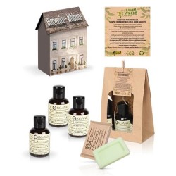 Pack de 30 Sets de Boas-Vindas Ecorganic em Caixa Casinha | com Gel de Banho, Champô, Body Milk e Sabonete em Saco Kraft