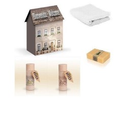 30er-Pack Duschsets für Ferienwohnungen im Hauskarton | mit Bio-Duschgel, Bio-Shampoo, Schwamm und Einweghandtuch