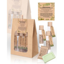 Set Rawganical con gel doccia, shampoo e body milk per amenities di hotel