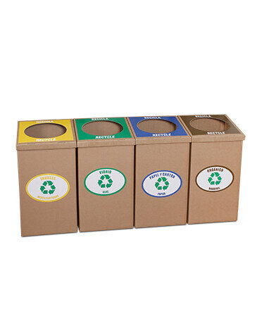 Ensemble de 4 poubelles robustes pour la collecte s&eacute;par&eacute;e des d&eacute;chets dans les parties communes (100 litres). 40 sacs gratuits.