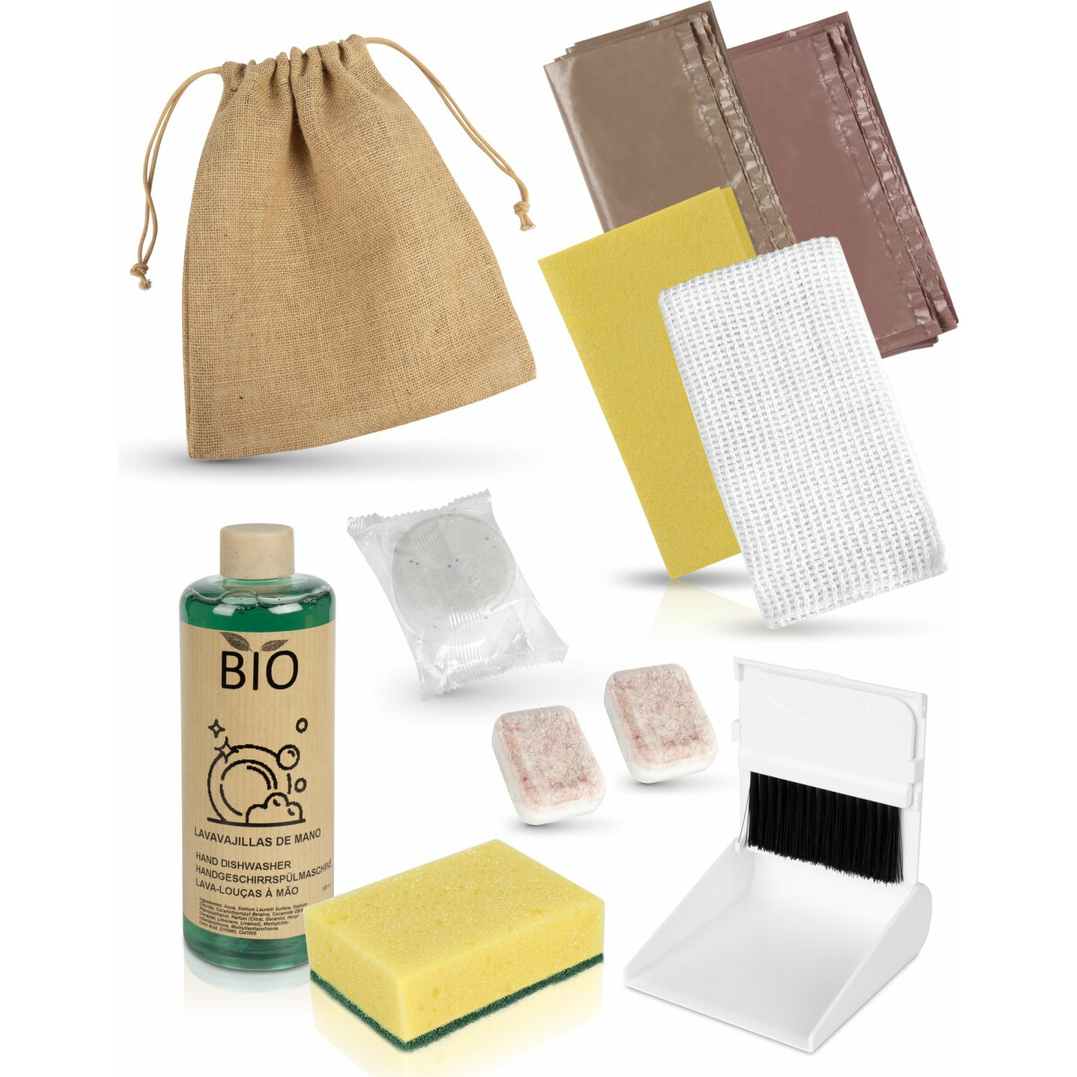 Weekly cleaning kit presented in a Bio cloth bag | 20 units