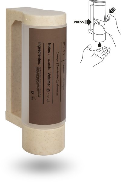 Soporte con botella dispensadora vac&iacute;a de 400 ml BIO - Antirrobo (Para jab&oacute;n de manos) | Est&aacute;ndar
