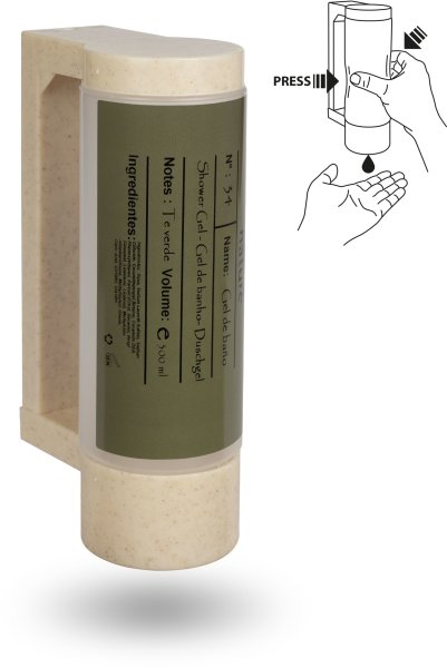 Supporto con flacone dispenser BIO vuoto da 400 ml - Antifurto (Per gel doccia) | Standard