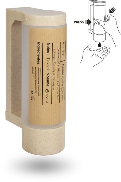 Halterung mit leerer 400 ml BIO-Spenderflasche - Diebstahlsicherung (f&uuml;r Duschgel &amp; Shampoo) | Neutral