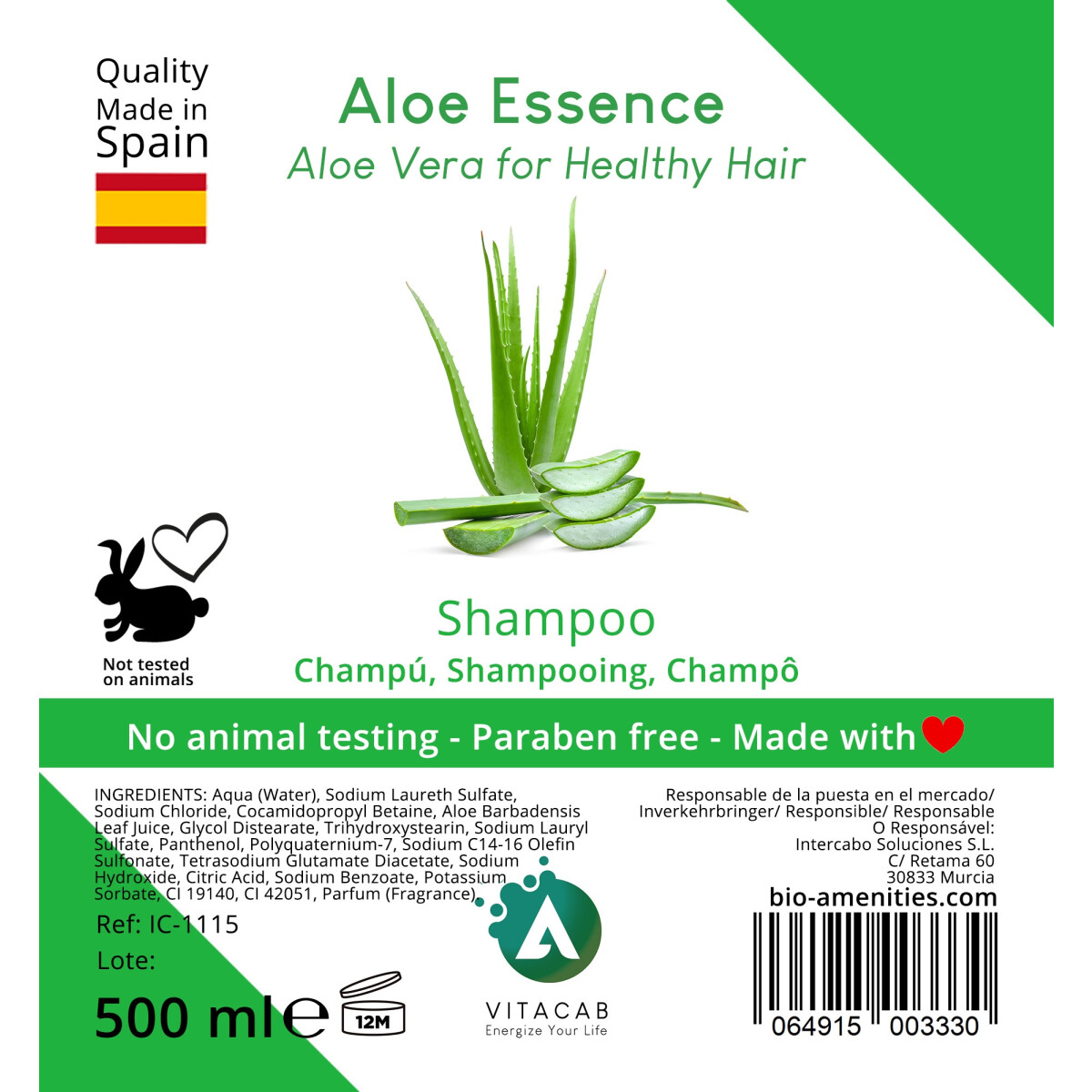 Muestra Shampoo Aloe Vera Vitacab  500ml