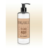 16 botellas gel de ducha /champ&uacute; 2en1 300ml con dispensador personalizado Rawganical